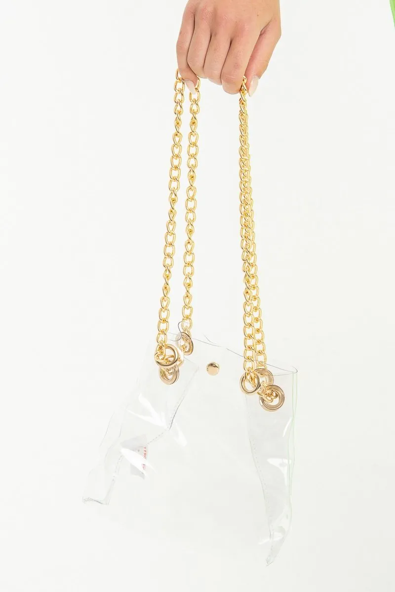 Clear Plastic Gold Chain Detail Bucket Bag - Emmelia