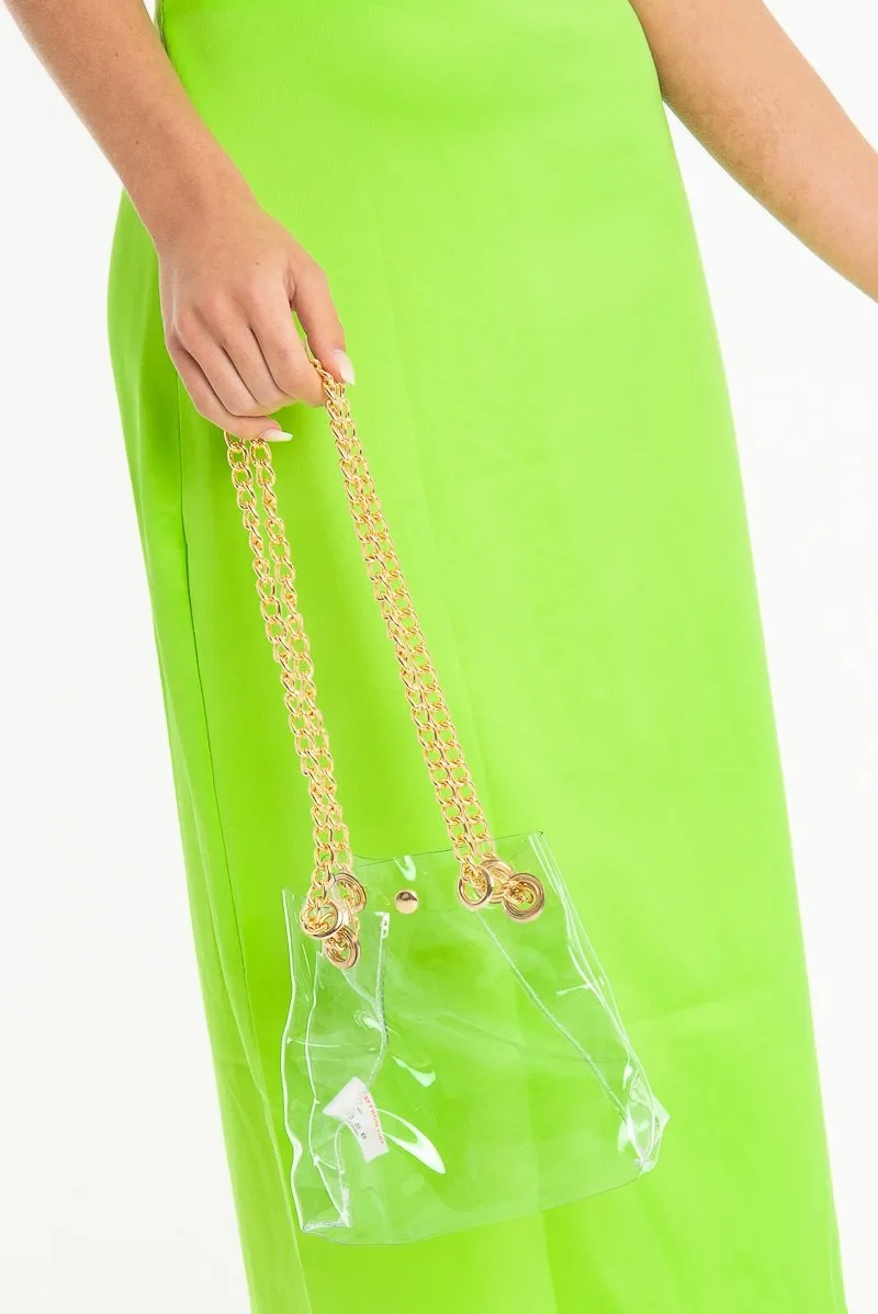 Clear Plastic Gold Chain Detail Bucket Bag - Emmelia