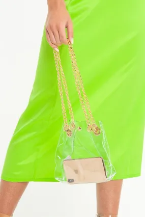 Clear Plastic Gold Chain Detail Bucket Bag - Emmelia