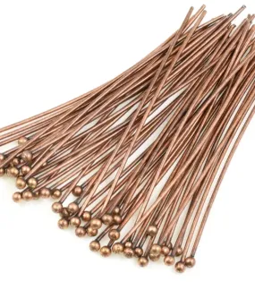 Copper Plated Brass 2 inch, 24g Ball headpins with a 2mm Ball - 100 per bag