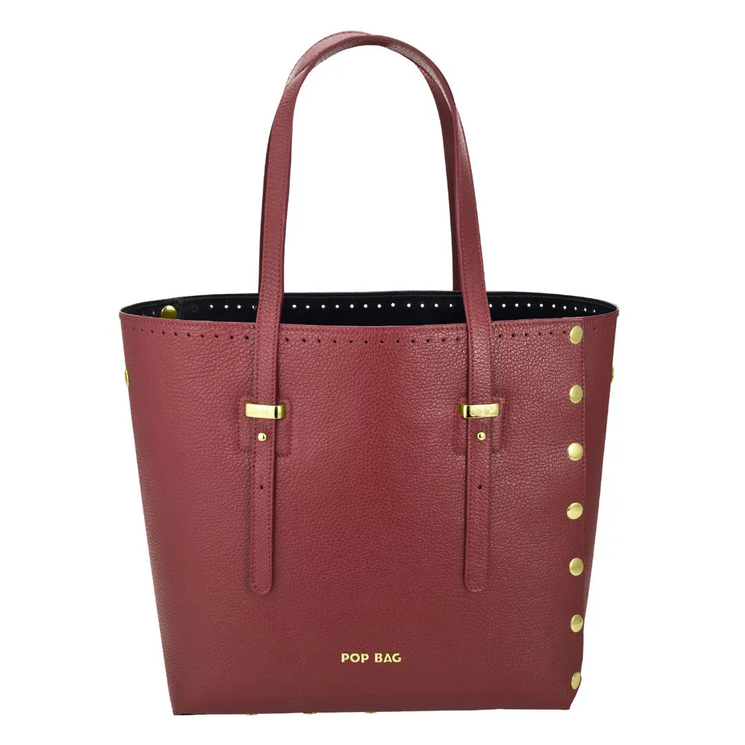 Crimson Genuine Italian Pebbled Leather Large Tote Bag