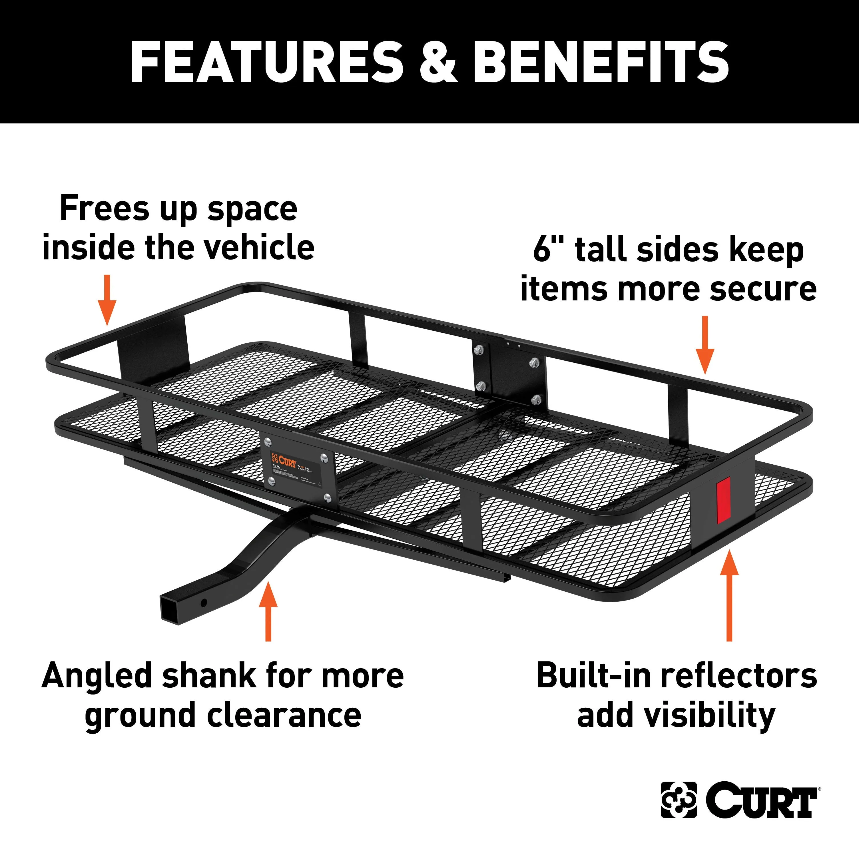 CURT 18152 60in. x 24in. Black Steel Basket Cargo Carrier (Fixed 2in. Shank; 500 lbs.)