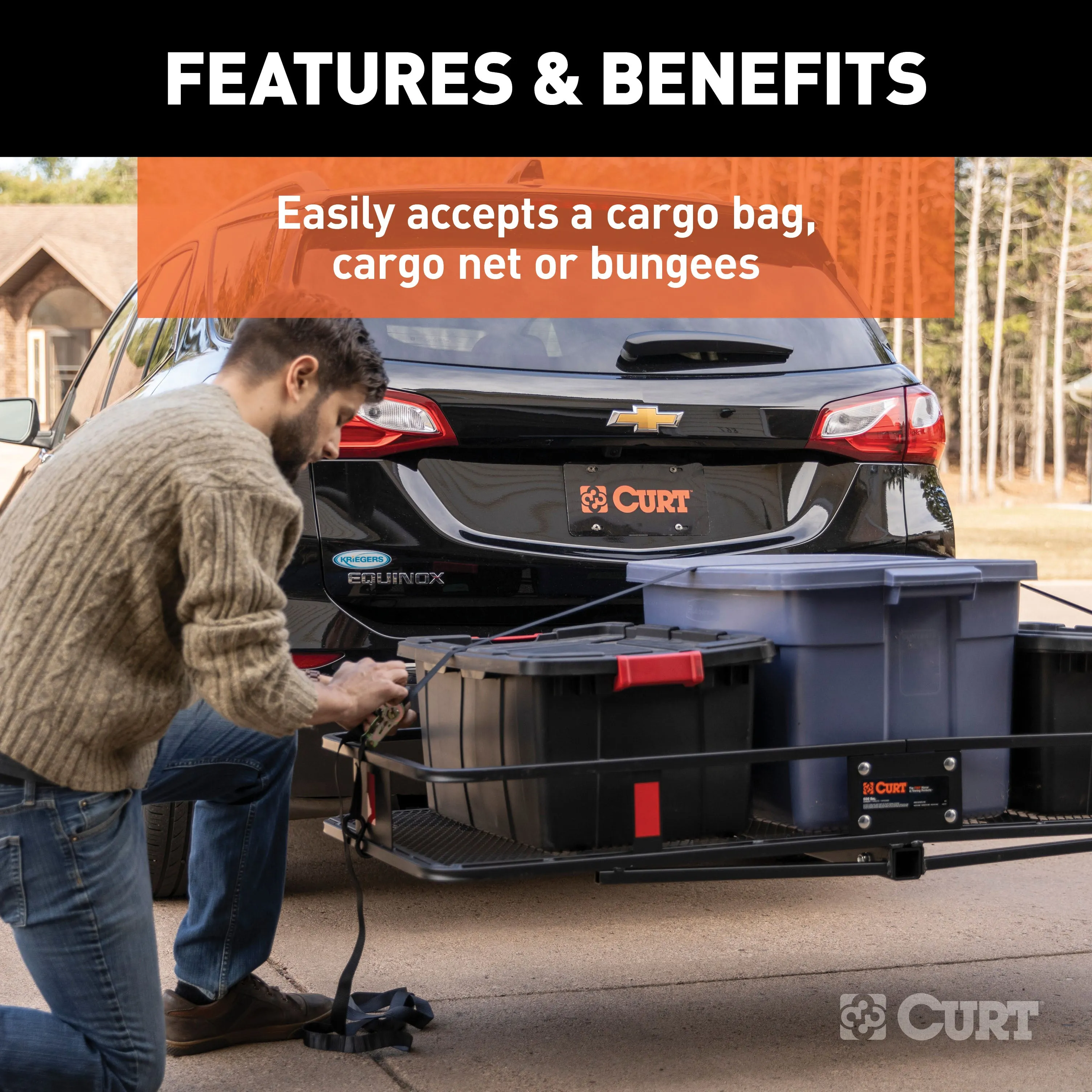 CURT 18152 60in. x 24in. Black Steel Basket Cargo Carrier (Fixed 2in. Shank; 500 lbs.)