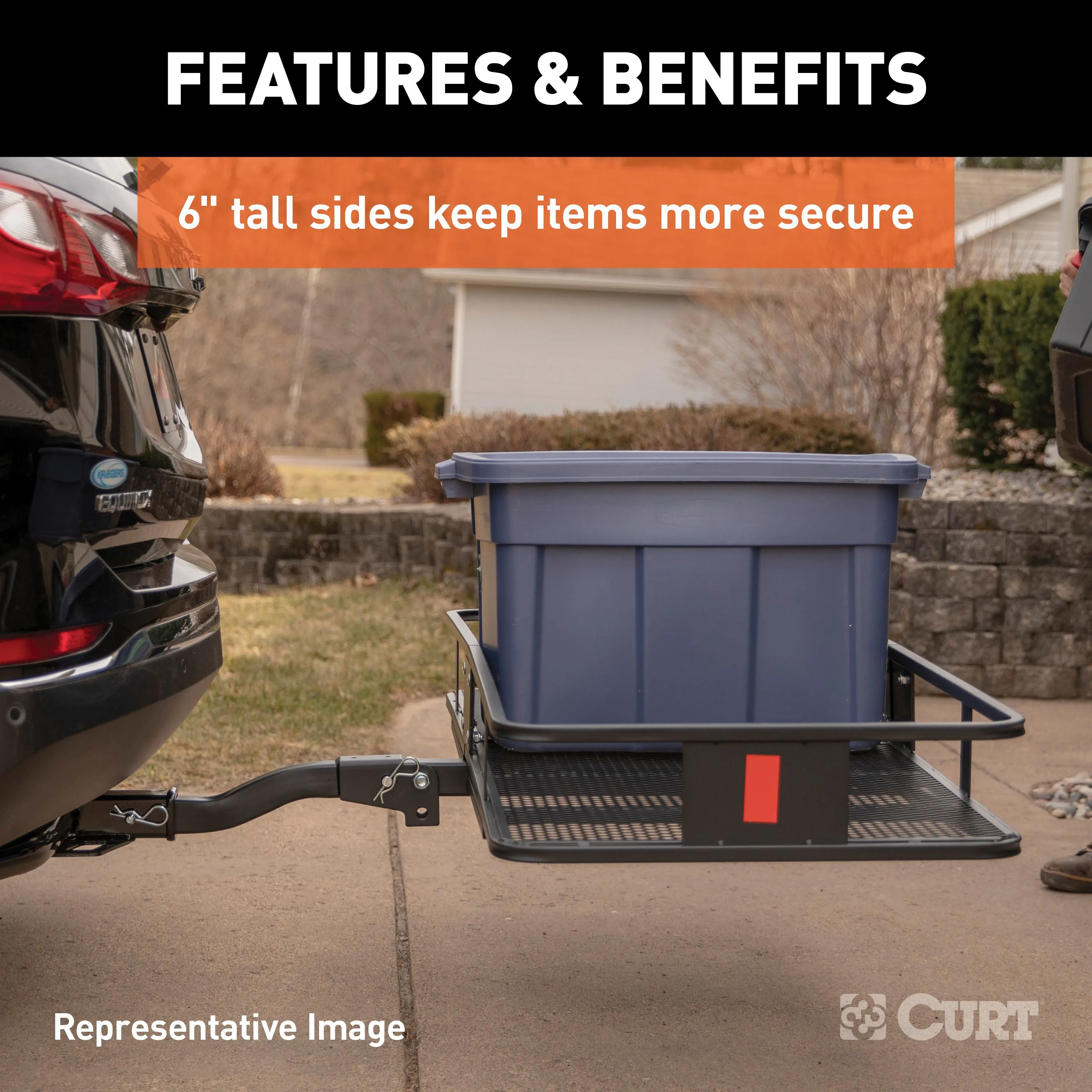 CURT 18152 60in. x 24in. Black Steel Basket Cargo Carrier (Fixed 2in. Shank; 500 lbs.)