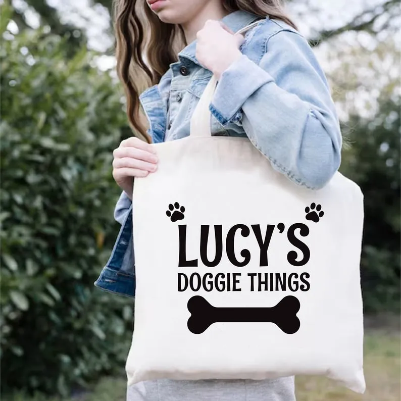 Custom Doggie Things Tote Bag, Personalized Dog Tote Bag