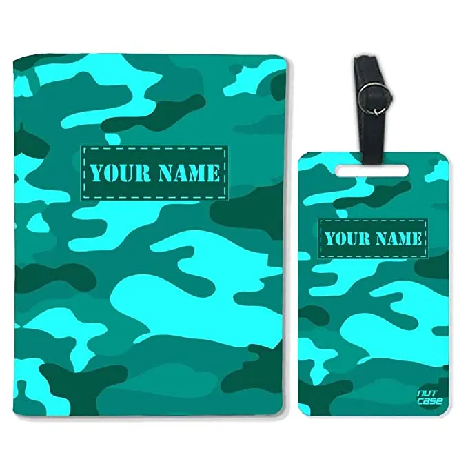 Customized Passport Cover Luggage Tag Set -Sea Blue Camoflage