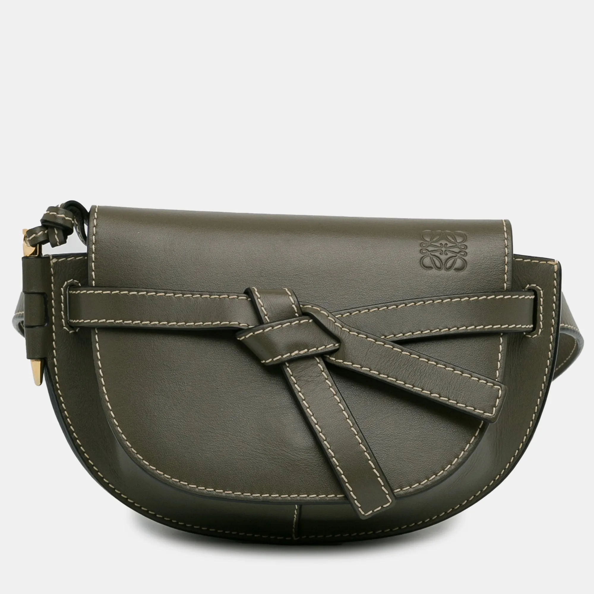 Dark Green Leather Mini Gate Belt Bag