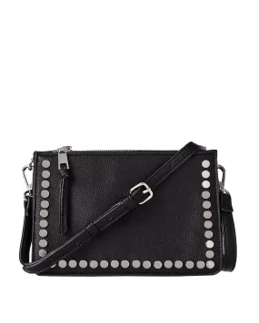 Desa Vegan Pebbled Leather Studded Trim Bag | Black / Silver