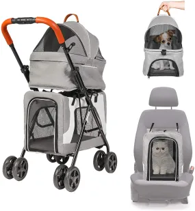 Double Decker Bus Pet Stroller Two Level Cat and Dog Stroller, Gray