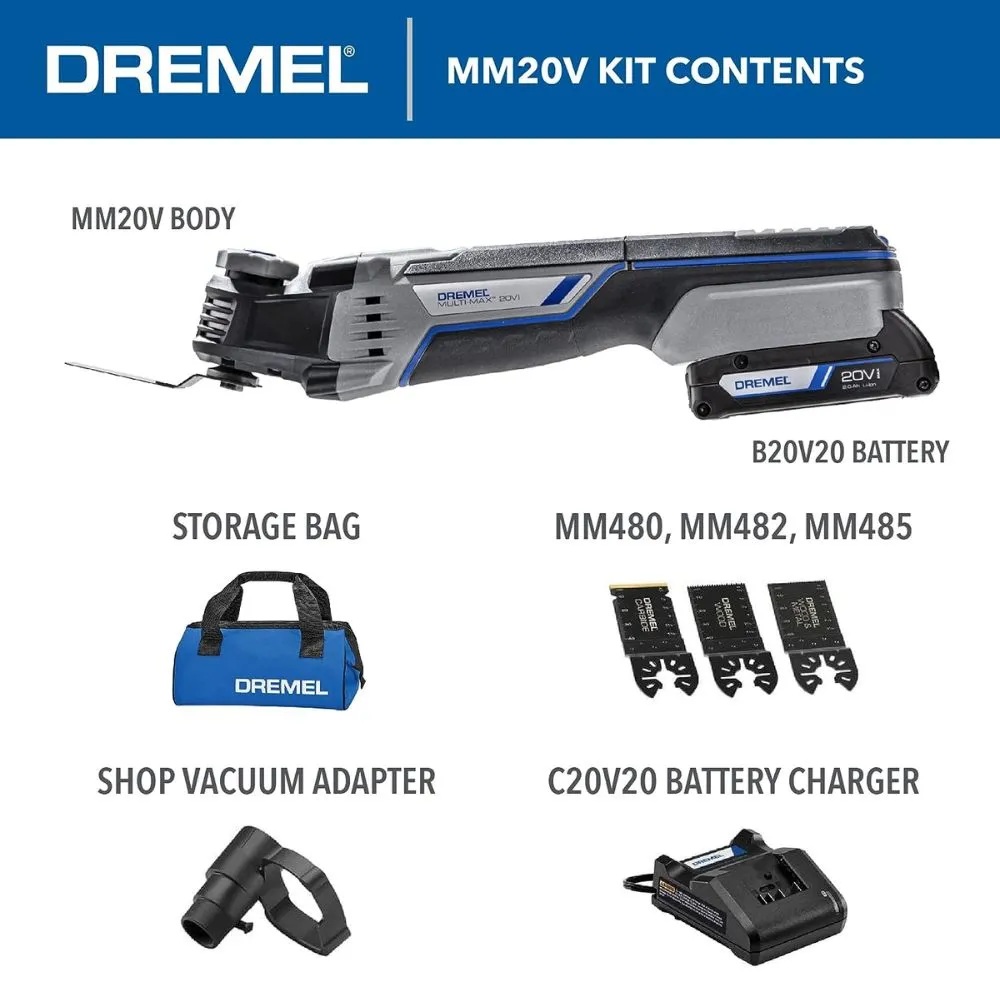 Dremel MM20V-02 20V Max Cordless Oscillating 2 Battery Tool Kit with 5 Accessories