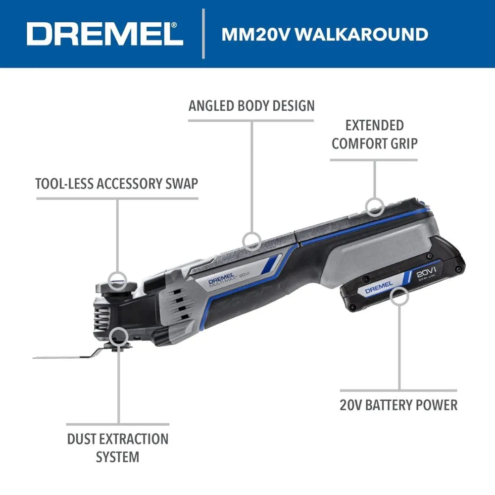 Dremel MM20V-02 20V Max Cordless Oscillating 2 Battery Tool Kit with 5 Accessories