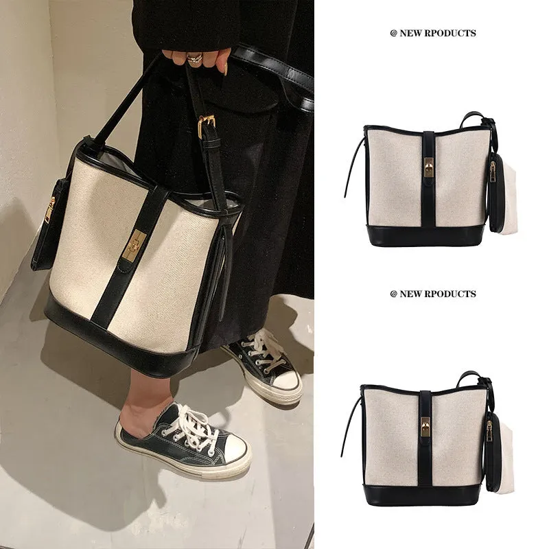 DUNNMALL Large Capacity Bag Women's Bag  New Fashion All-Match Summer Shoulder Messenger Bag Canvas Bucket Bag