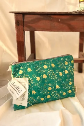 Ekatra Teal Floral Sustainable Handmade Cotton Laptop Sleeve/Laptop Cover