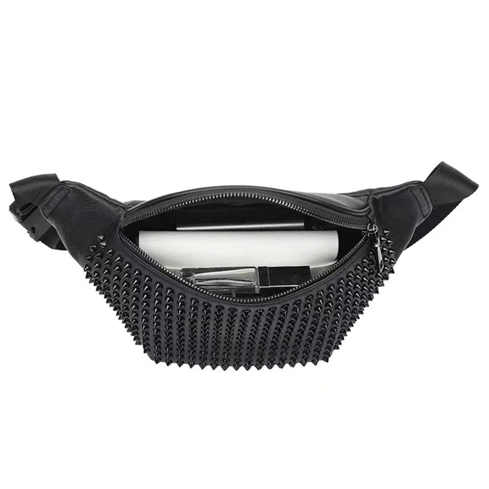 Fashion Punk Bags Rivets Waist Bag Studded Fanny Pack Belt Bag Chest Bum Bag Pouch