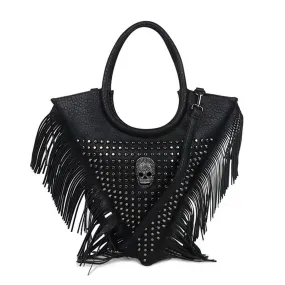 Fashion Punk Bags Women Skull Tote Bag Rivet Studded Trangle Bag Fringe Tote Bag Large