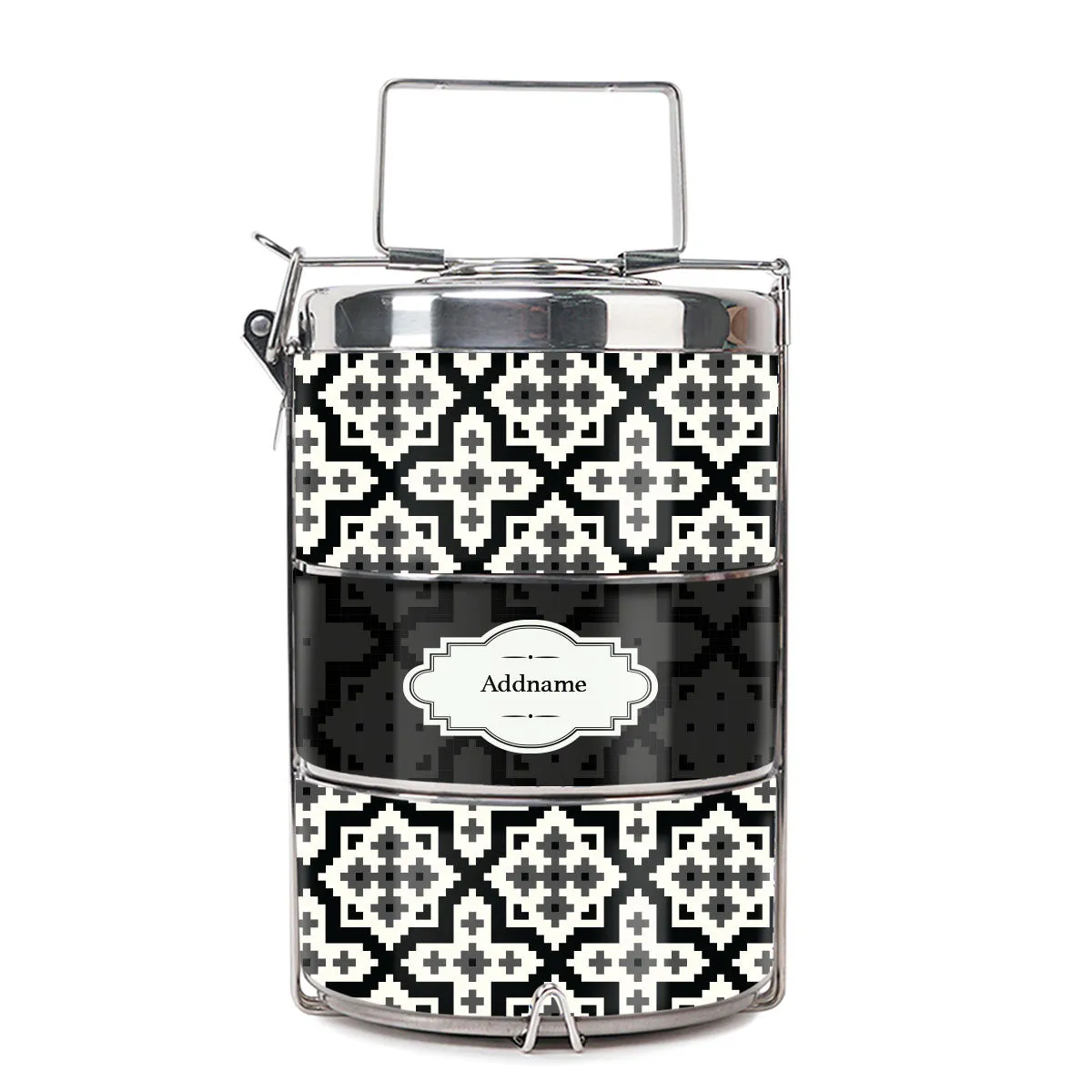 Flora Motif Moroccan & Mosaic Series 3-Tier Premium Medium 13.5cm Tiffin Carrier [FREE Custom Add Name]