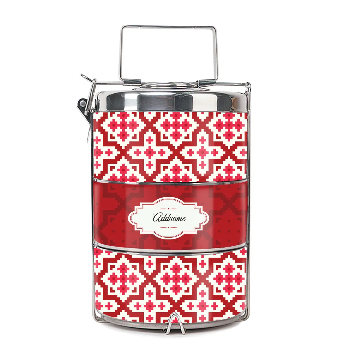 Flora Motif Moroccan & Mosaic Series 3-Tier Premium Medium 13.5cm Tiffin Carrier [FREE Custom Add Name]