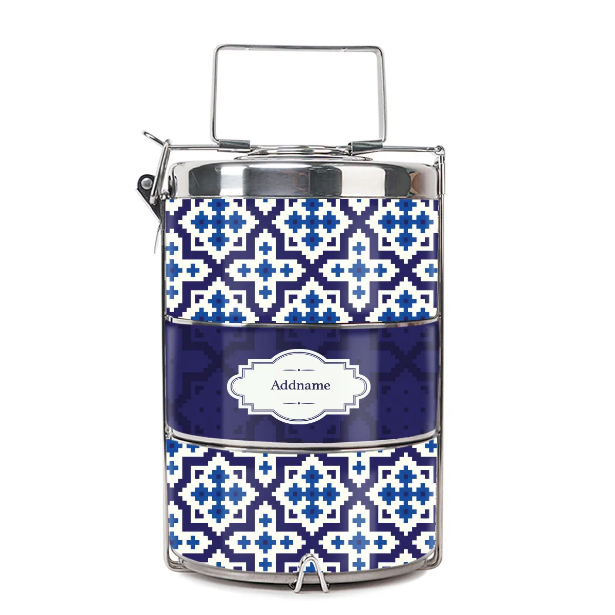 Flora Motif Moroccan & Mosaic Series 3-Tier Premium Medium 13.5cm Tiffin Carrier [FREE Custom Add Name]