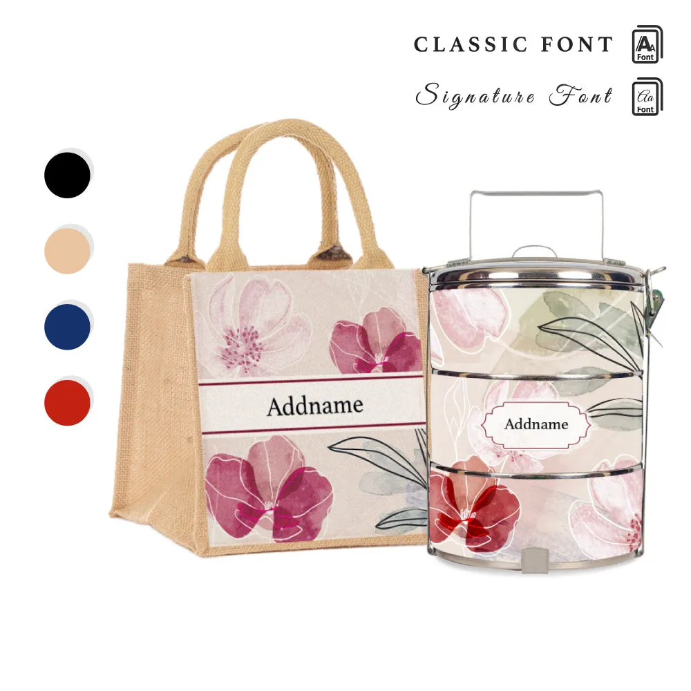 Floral Flourish Flora Series 3-Tier Standard Small 12cm Tiffin Carrier [FREE Custom Add Name]