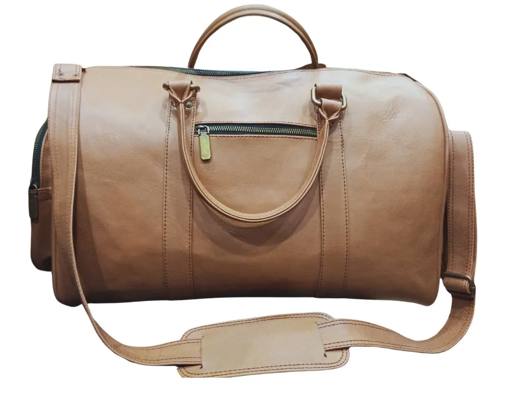 Genuine Leather Duffle Travelling Bag Tan Color - LB004