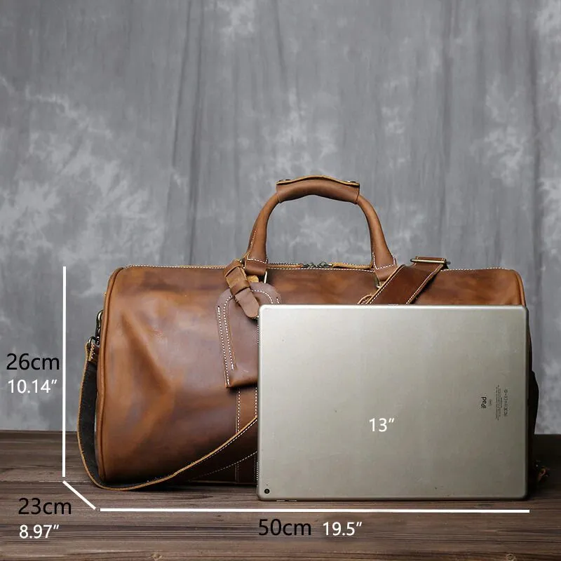 Genuine Leather Travel Bag with Shoe Pocket Travel Duffle