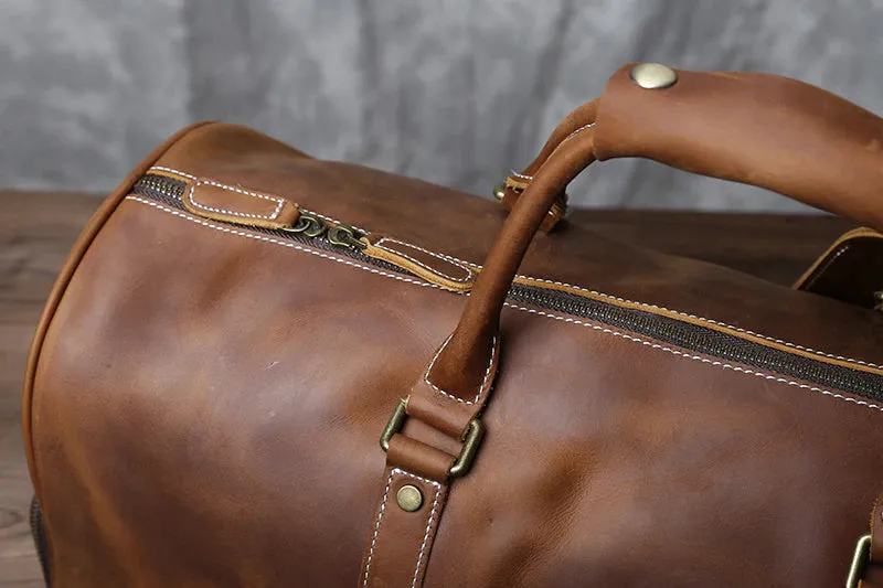 Genuine Leather Travel Bag with Shoe Pocket Travel Duffle