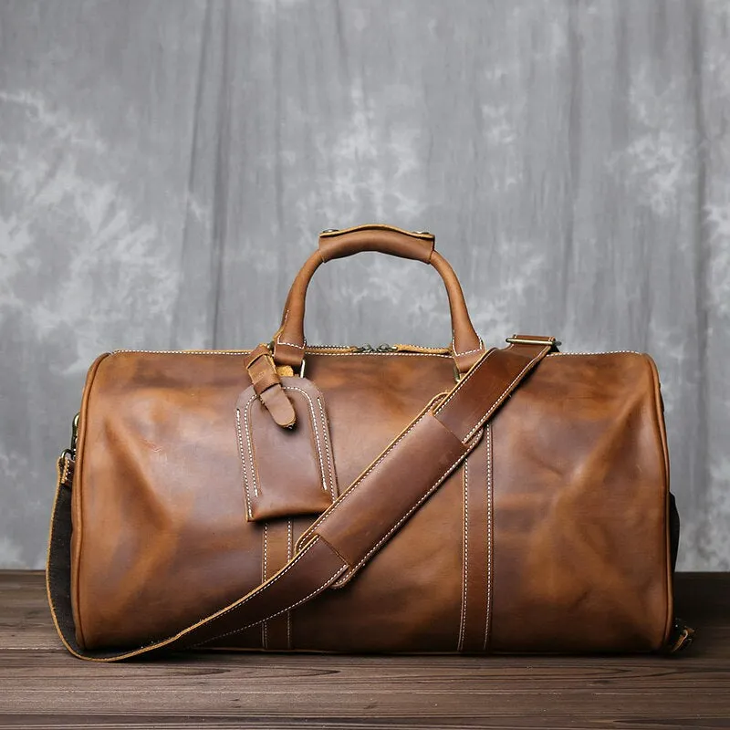 Genuine Leather Travel Bag with Shoe Pocket Travel Duffle