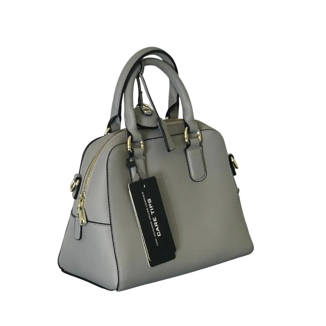 Grey Leather Tote Bag with Gold Detail