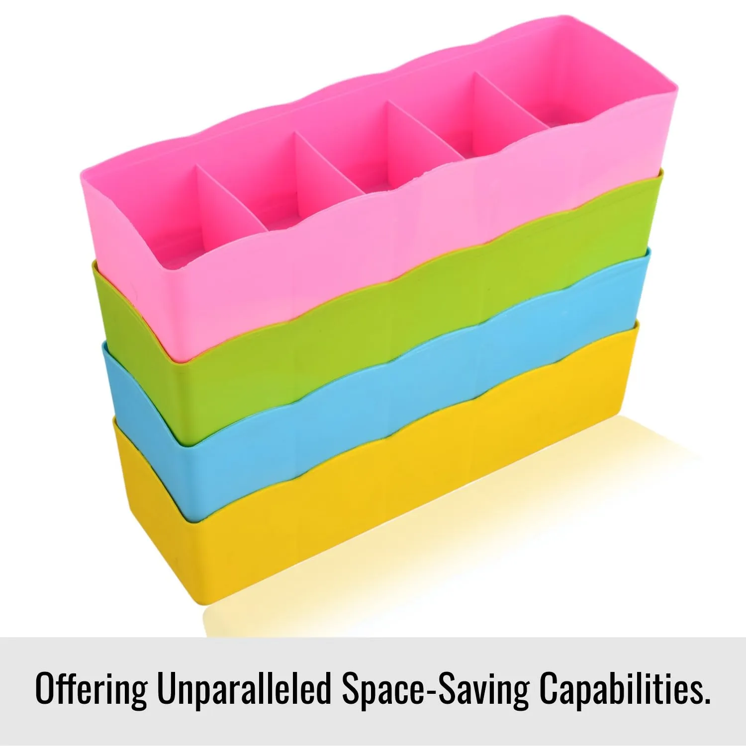 Heart Home Drawer Organizer | Plastic Undergarment Organizer for Socks-Ties | Stackable Drawer Divider Box | Closet Storage Box | 5 Grid Stationery Organizer | Pack of 2 | Pink