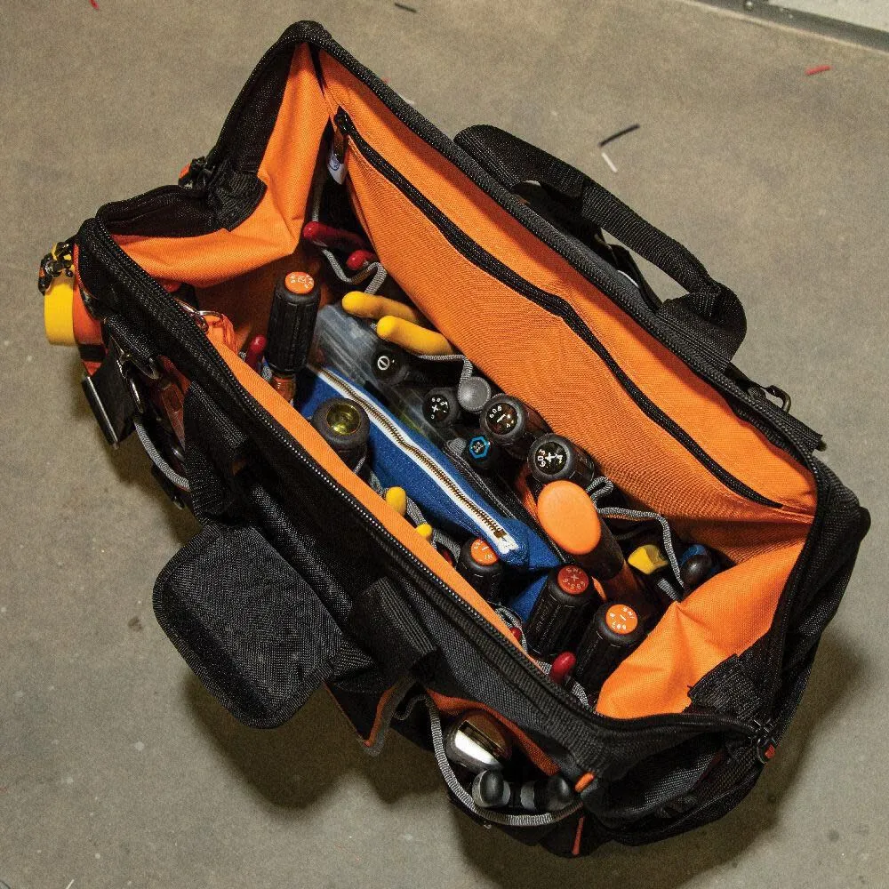 Klein Tools 55469 Tradesman Pro Wide-Open Tool Bag Made of 1680 Ballistic Weave with Molded Bottom and Detachable Shoulder Strap