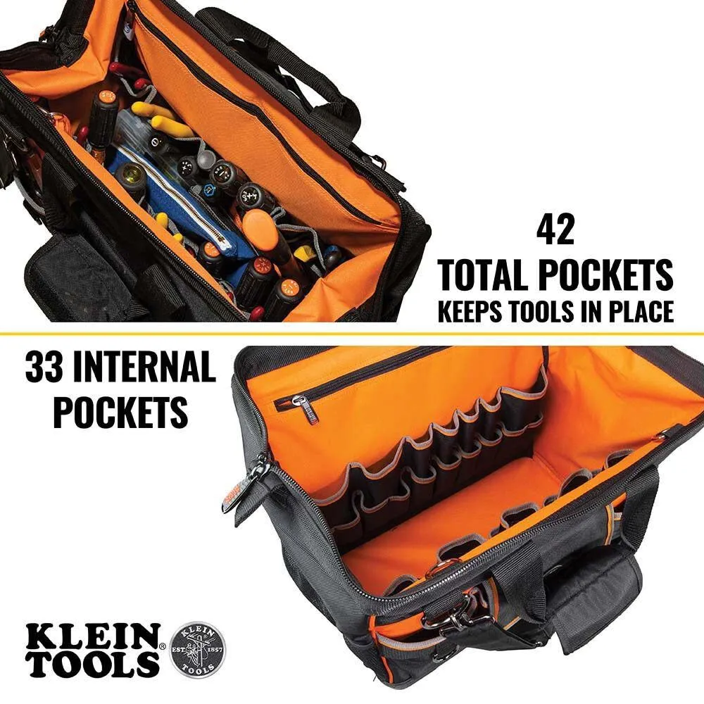 Klein Tools 55469 Tradesman Pro Wide-Open Tool Bag Made of 1680 Ballistic Weave with Molded Bottom and Detachable Shoulder Strap