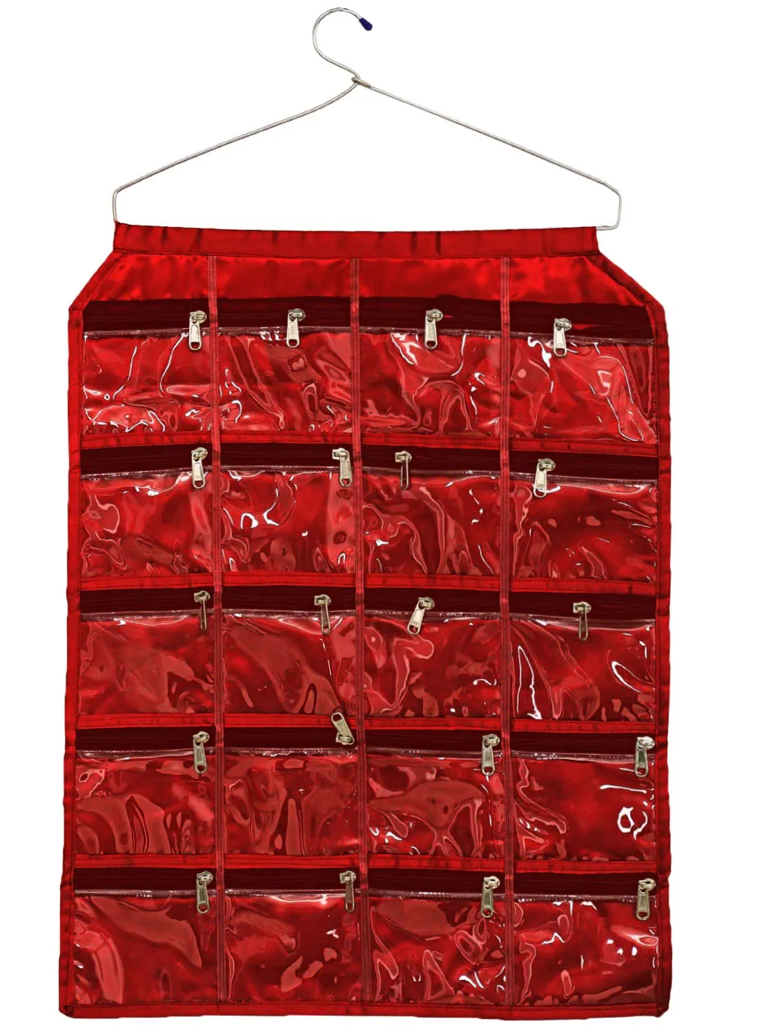 Kuber Industries 20 Pockets Hanging Jewellery Organizer with Zipper & Hanger (Maroon) (F_26_KUBMART016960)