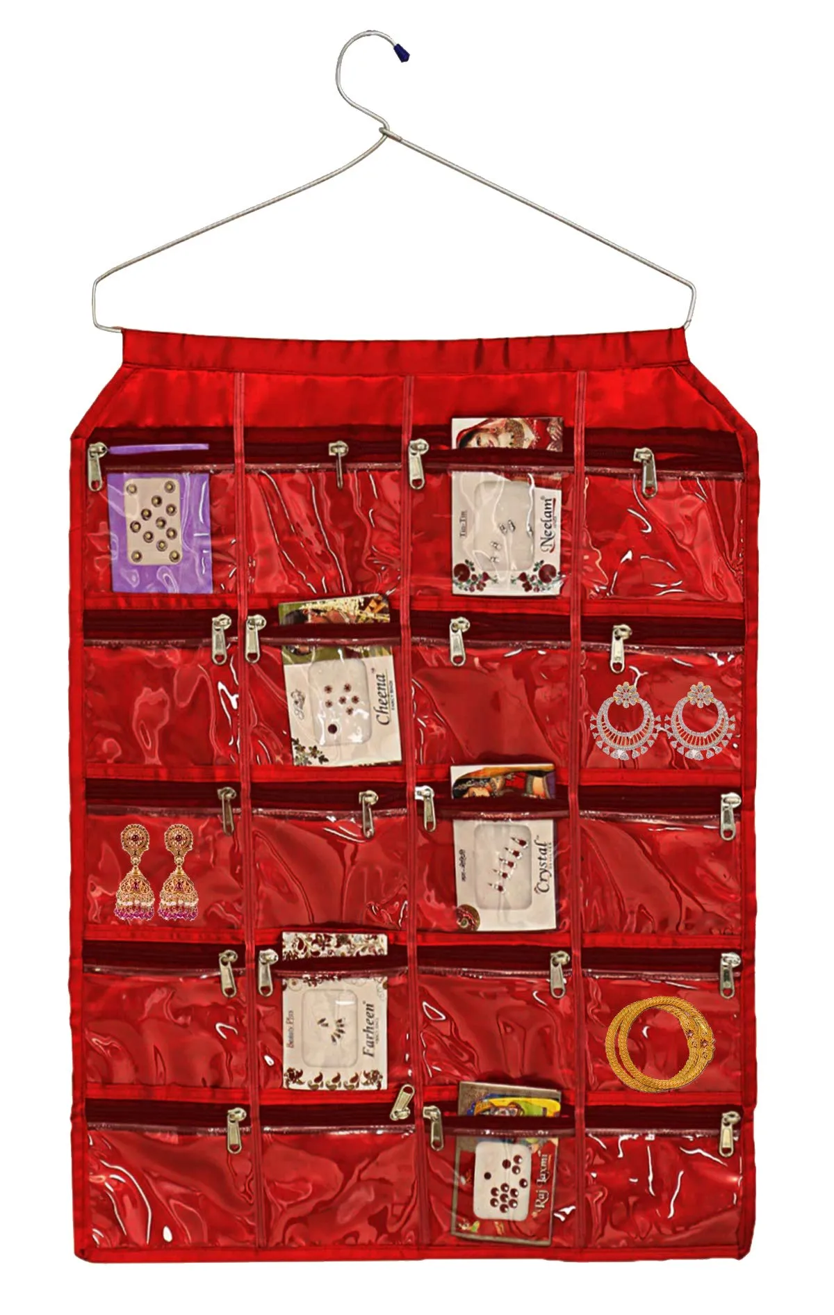 Kuber Industries 20 Pockets Hanging Jewellery Organizer with Zipper & Hanger (Maroon) (F_26_KUBMART016960)