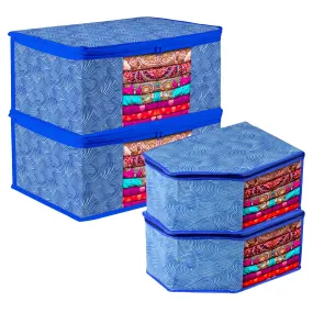 Kuber Industries Saree Cover & Blouse Cover Set | Saree & Blouse Organizer Combo Set | 2 Pieces Blouse & 2 Pieces Saree Cover Set | Zipper Closure | Lahariya-Design | Set of 4 | Blue