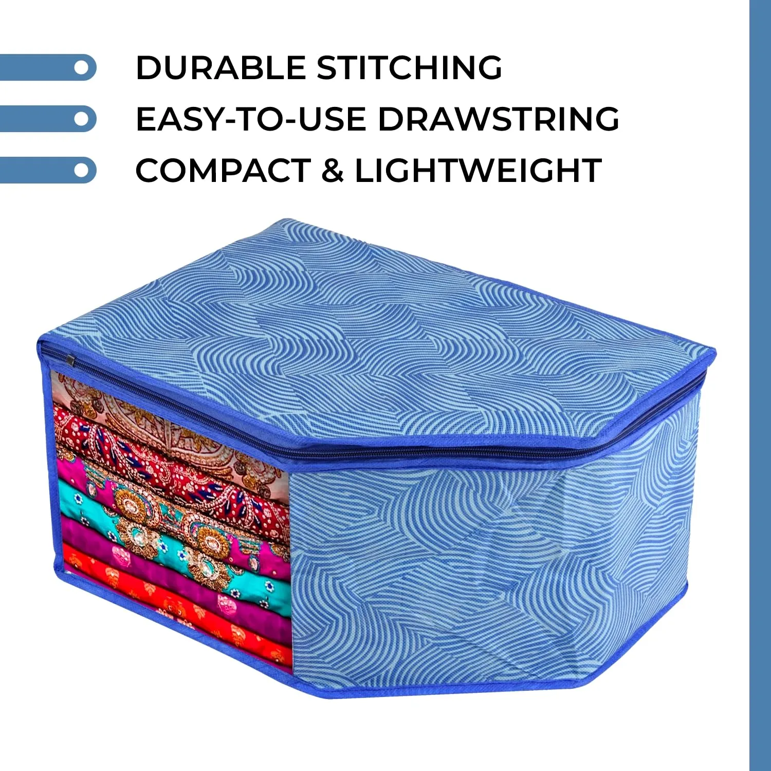 Kuber Industries Saree Cover & Blouse Cover Set | Saree & Blouse Organizer Combo Set | 2 Pieces Blouse & 2 Pieces Saree Cover Set | Zipper Closure | Lahariya-Design | Set of 4 | Blue