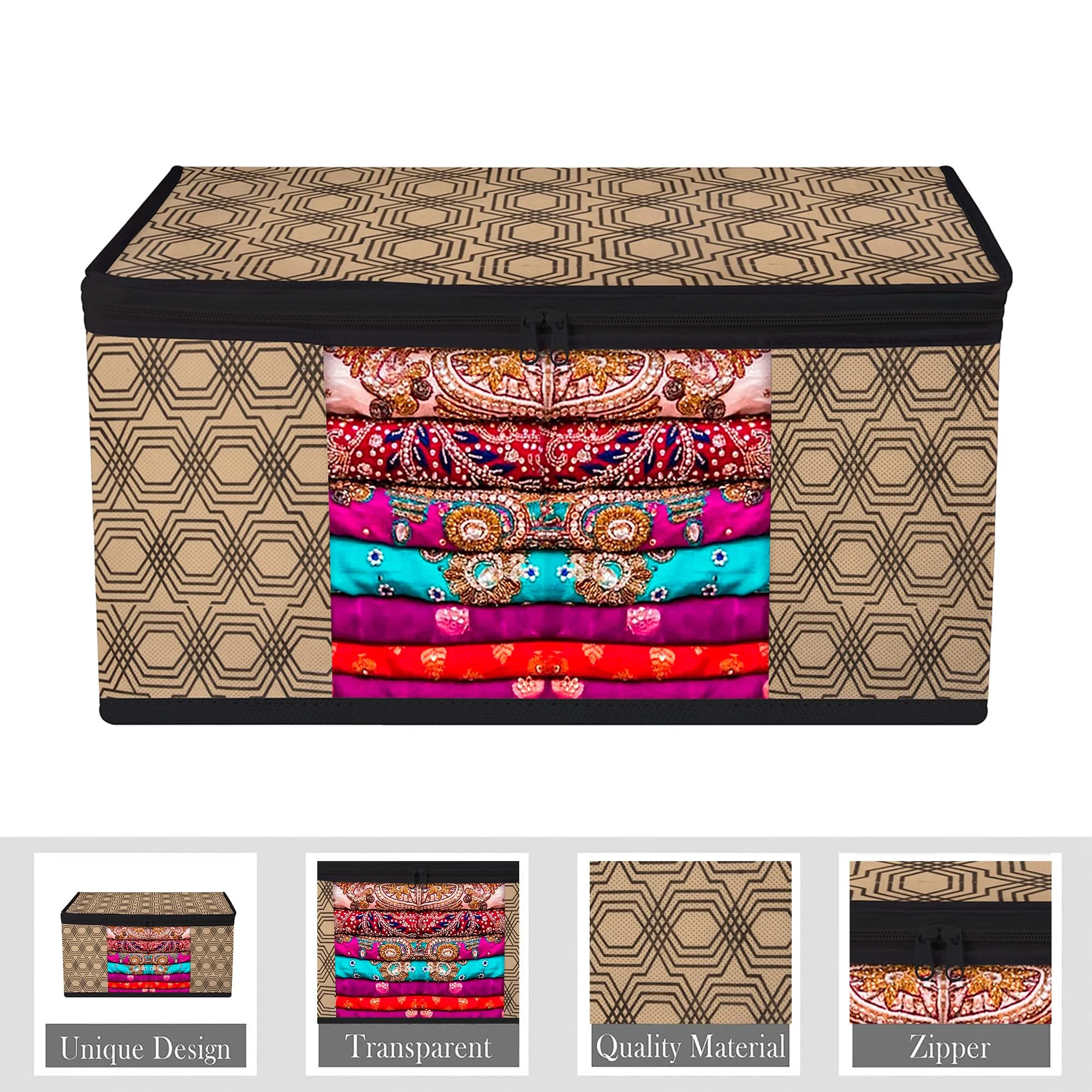 Kuber Industries Saree Cover & Blouse Cover Set | Saree & Blouse Organizer Combo Set | 3 Pieces Blouse & 3 Pieces Saree Cover Set | Zipper Closure | Honeycomb-Design | Set of 6 | Coffee