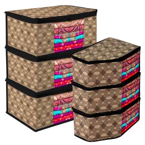 Kuber Industries Saree Cover & Blouse Cover Set | Saree & Blouse Organizer Combo Set | 3 Pieces Blouse & 3 Pieces Saree Cover Set | Zipper Closure | Honeycomb-Design | Set of 6 | Coffee