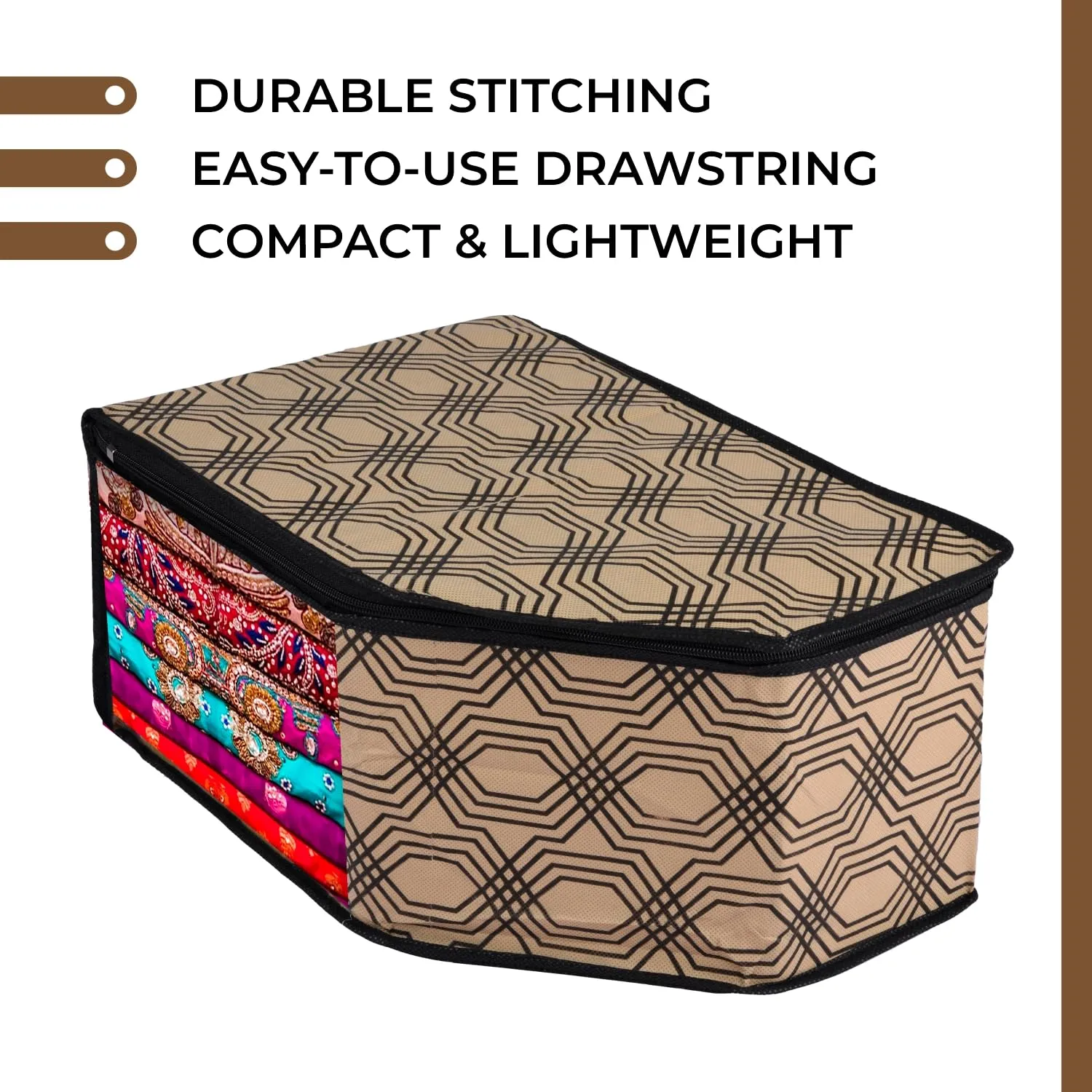 Kuber Industries Saree Cover & Blouse Cover Set | Saree & Blouse Organizer Combo Set | 3 Pieces Blouse & 3 Pieces Saree Cover Set | Zipper Closure | Honeycomb-Design | Set of 6 | Coffee