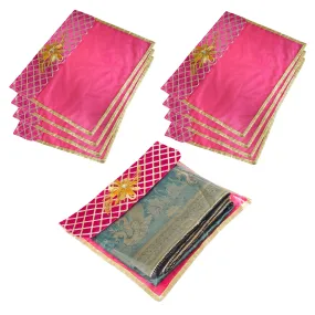 Kuber Industries Saree Cover | Clothes Storage Bag | Single Packing Saree with Velcro | Wardrobe Organizer | Cloth Stoarge Organizer | Check Jama Brooch-Design | Pack of 9 | Pink