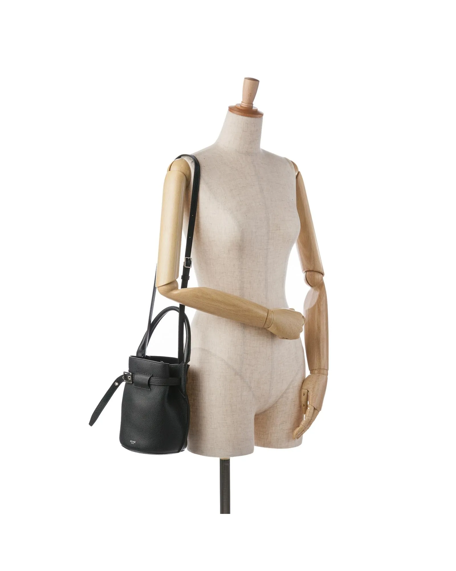 Leather Bucket Bag with Detachable Strap and Interior Pocket