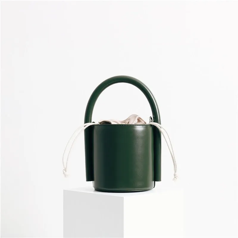 Leather Bucket Bag With Thick Handle