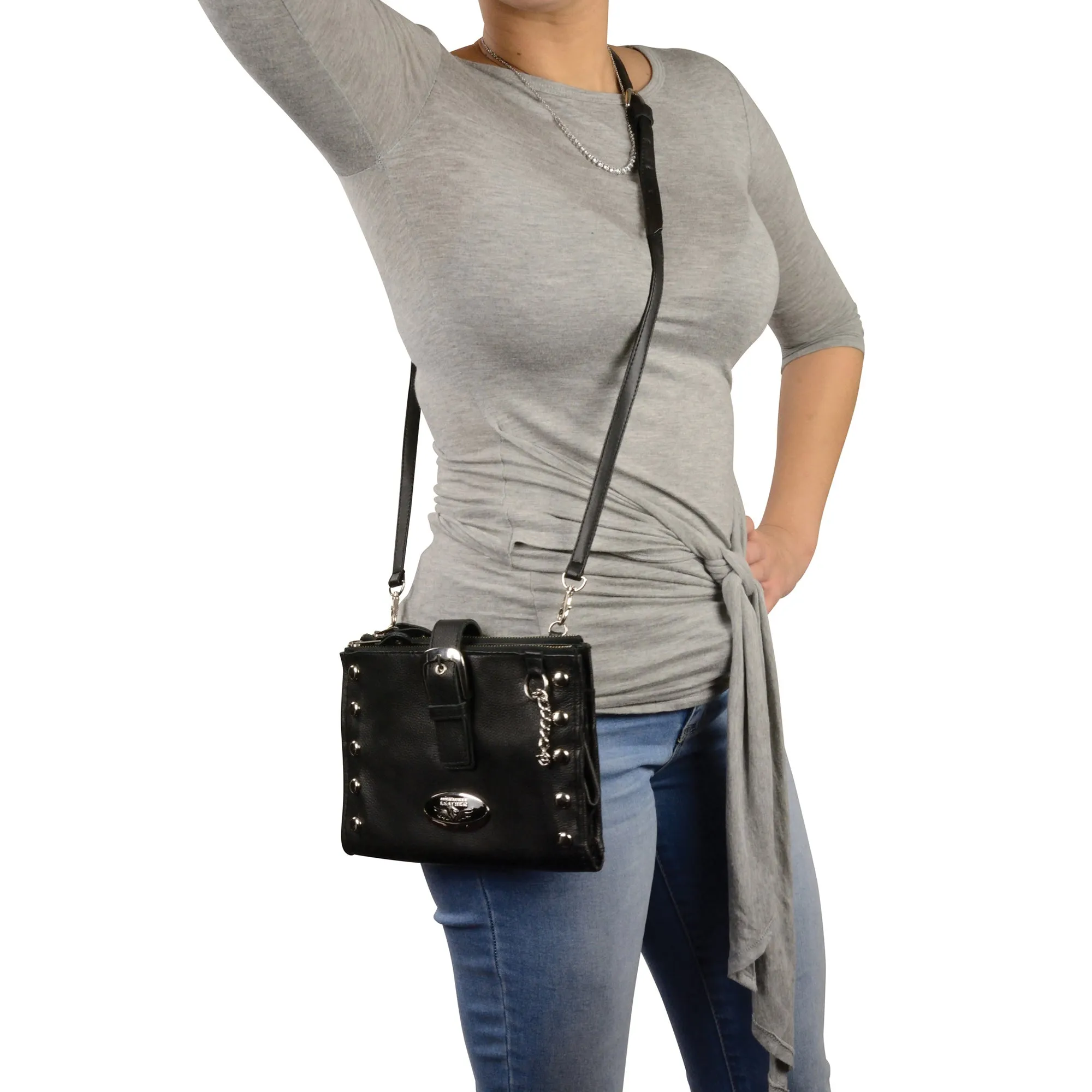 Leather Studded Wallet Shoulder Bag