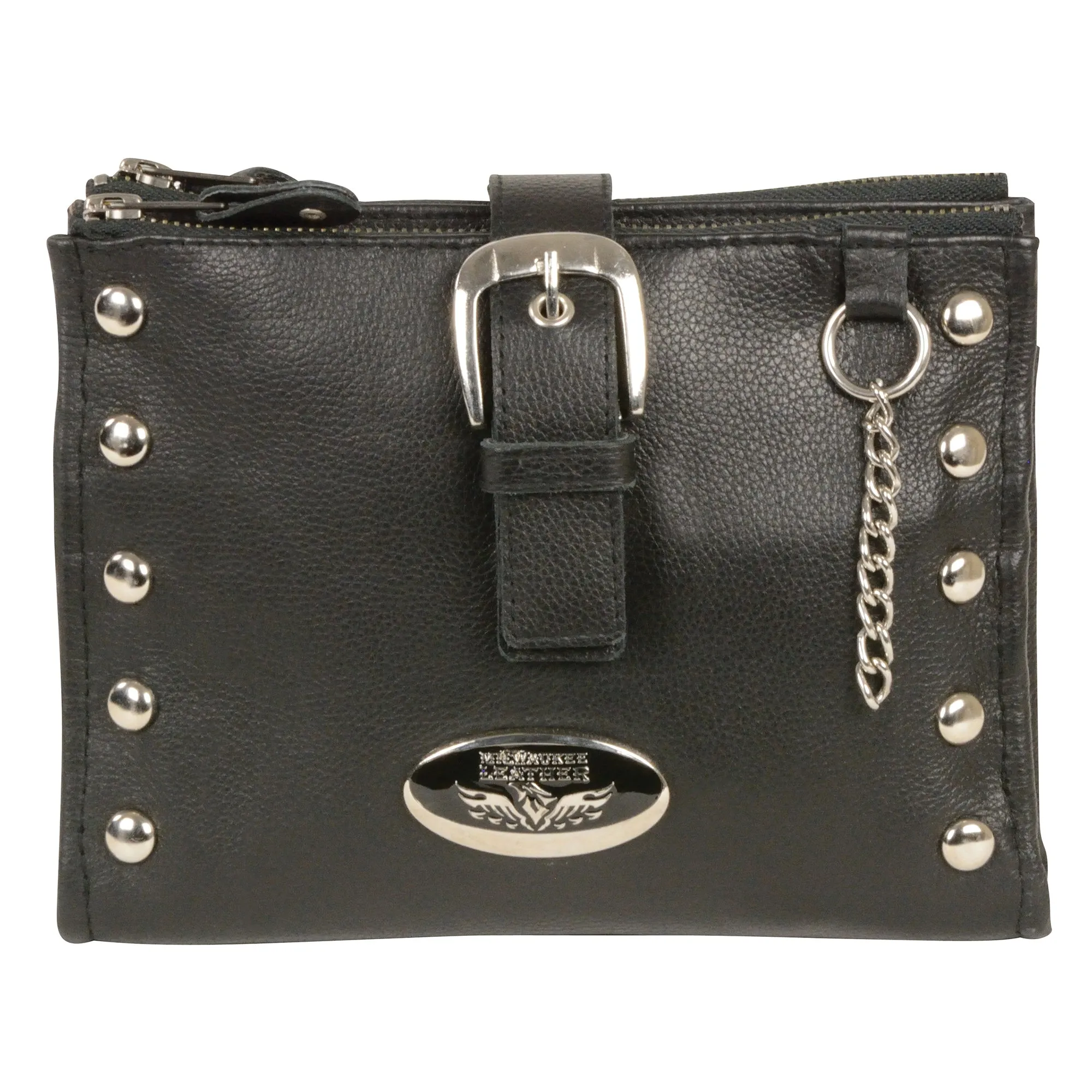 Leather Studded Wallet Shoulder Bag