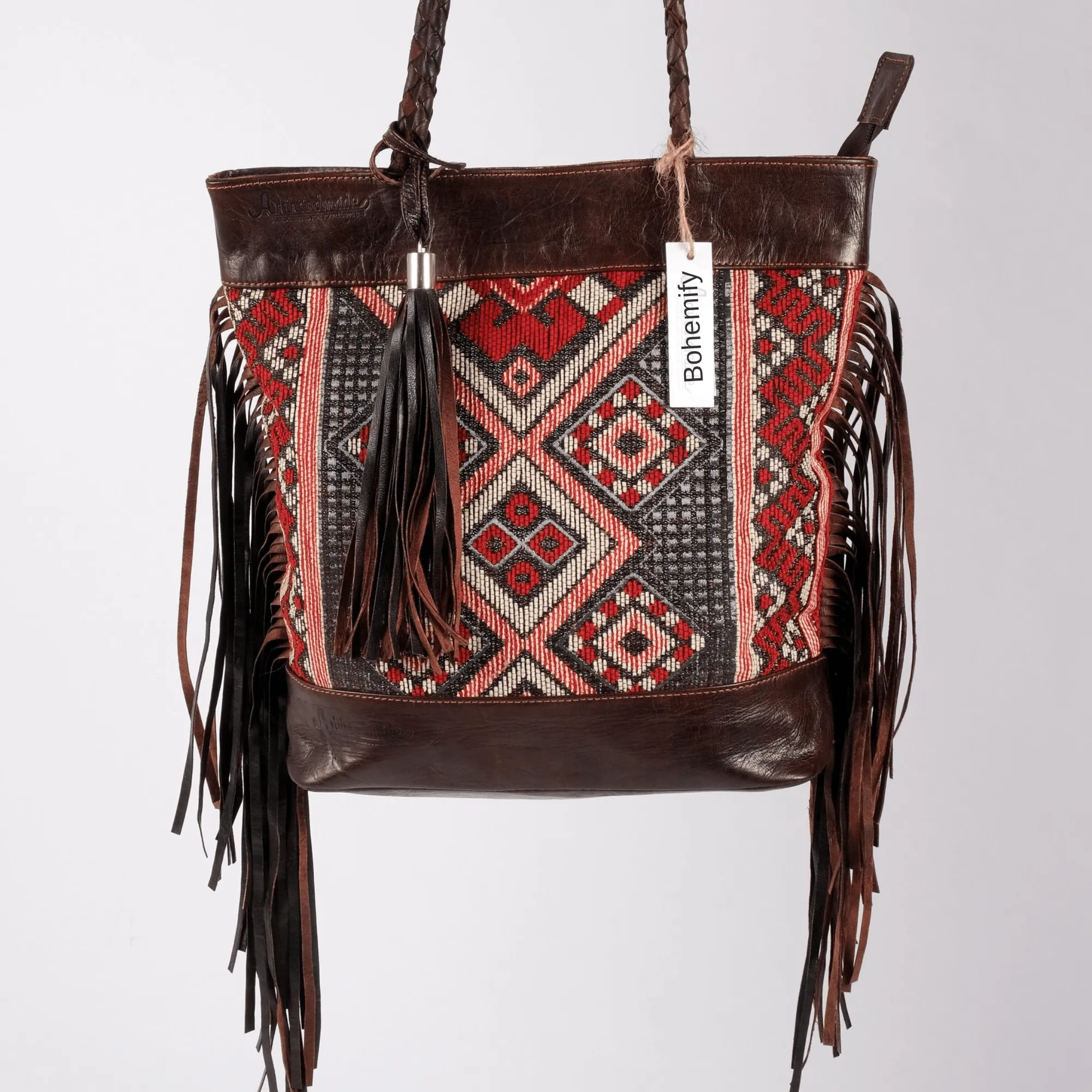 Leather x Kilim Shoulder bucket Bag