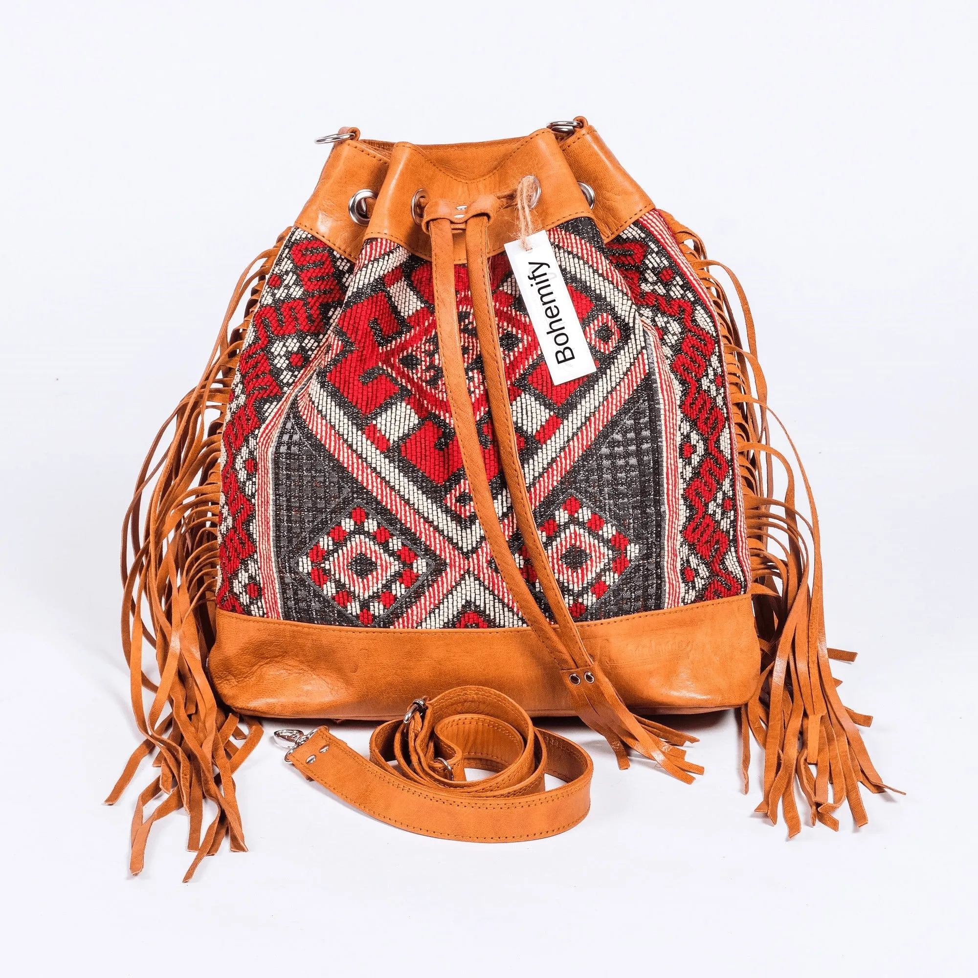 Leather x Kilim Shoulder bucket Bag