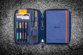 Leather Zippered Rhodia A5 Notebook & iPad Mini Folio - Crazy Horse Navy Blue