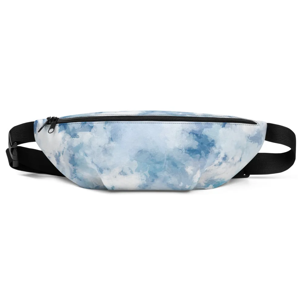 Light Abstract Fanny Pack, Blue Sky Print Designer Fanny Pack Belt Waist Festival Bag - Made in USA