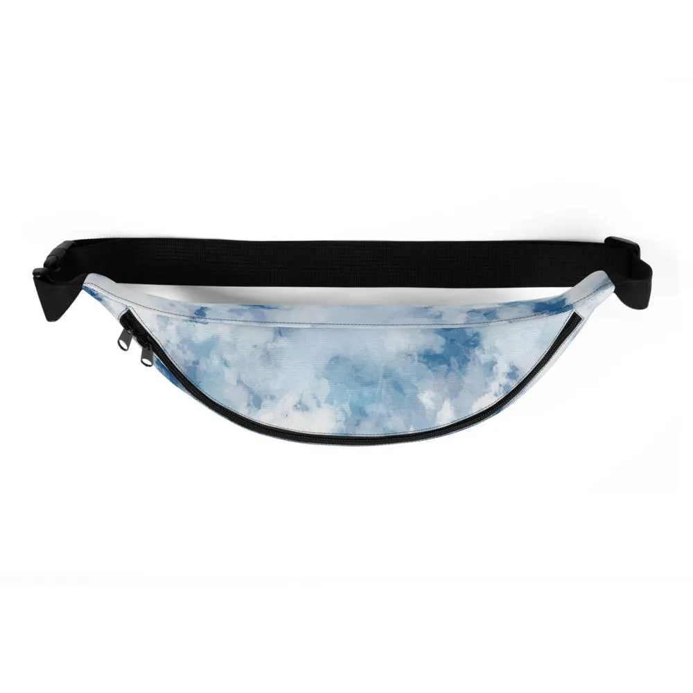 Light Abstract Fanny Pack, Blue Sky Print Designer Fanny Pack Belt Waist Festival Bag - Made in USA