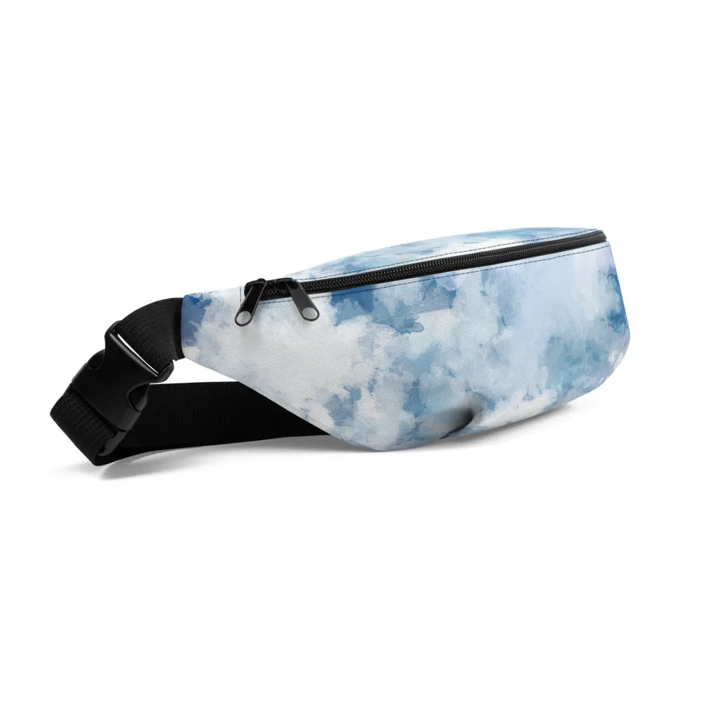 Light Abstract Fanny Pack, Blue Sky Print Designer Fanny Pack Belt Waist Festival Bag - Made in USA