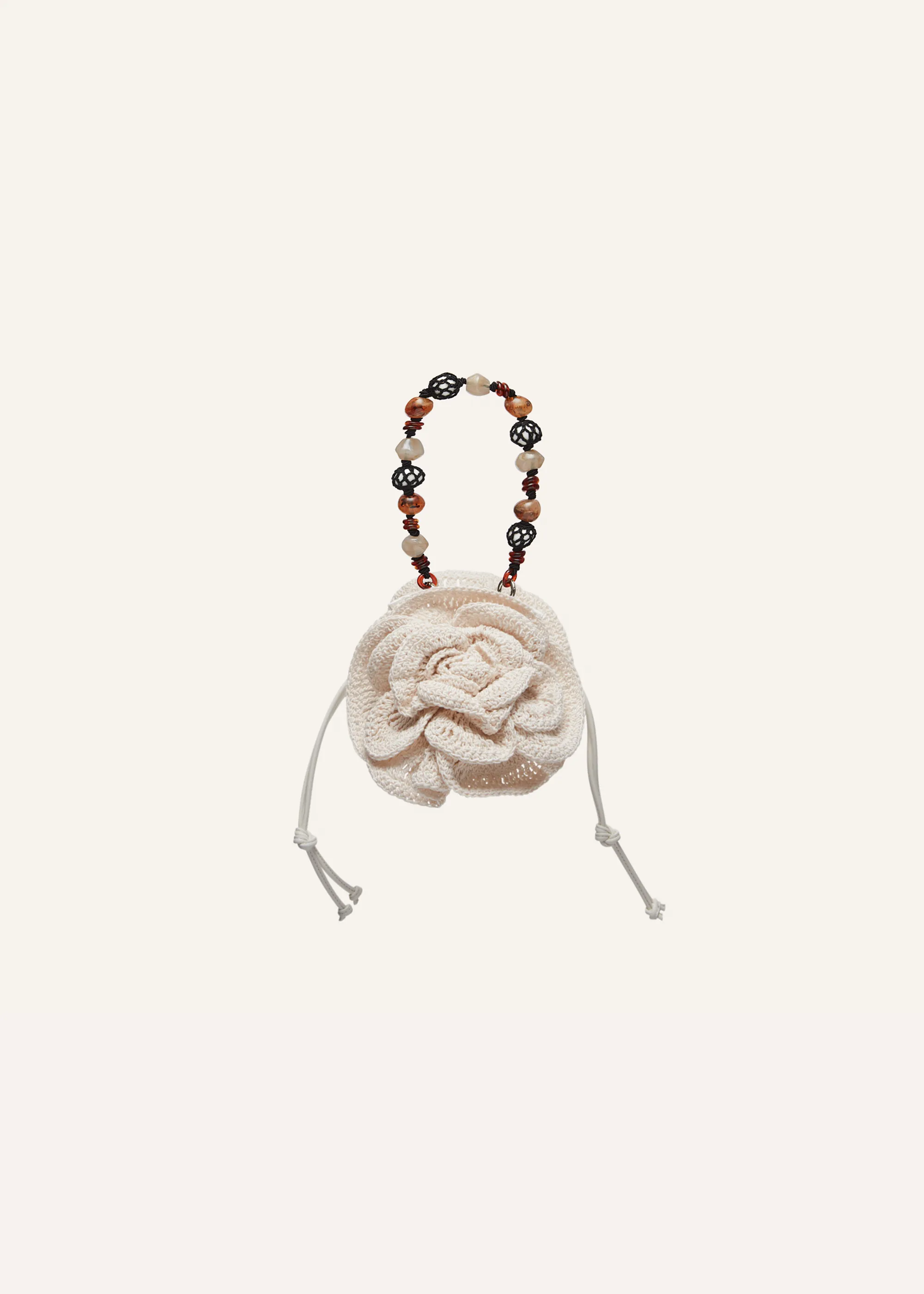 Magda bag beads strap in cream crochet